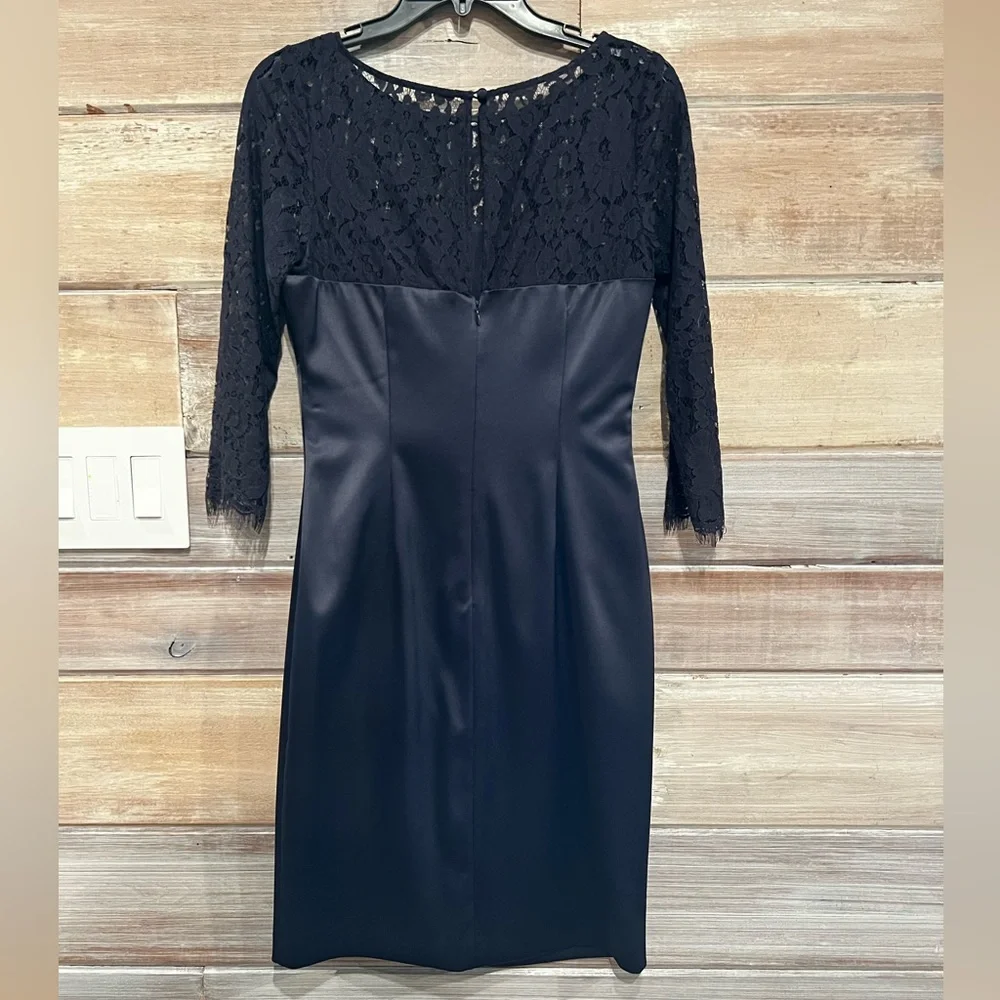 Eliza J Navy Blue Satin and Lace Cocktail Dress SZ 4 - Picture 2 of 7